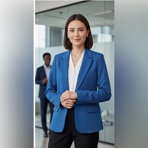 Corporate Modern Fit Investments Blue Knit Blazer Career Professional Stretch 16